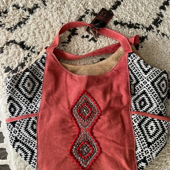 NWT CATORI Hira printed fabric scoop shopper embroidered hobo tote shoulder bag - Picture 4 of 10